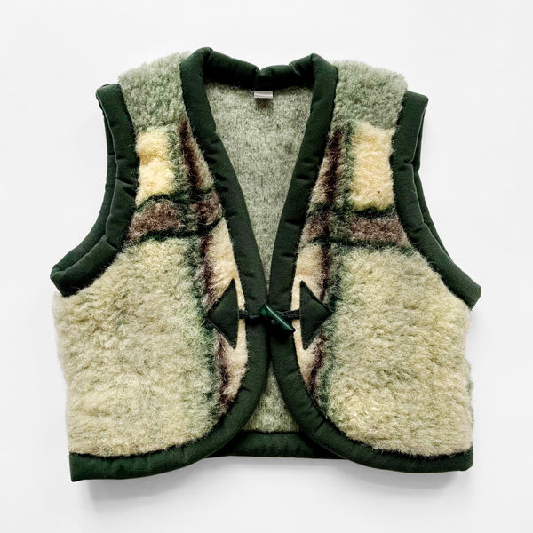 Merino Wool Vest Green/White/Grey 1-2 Years