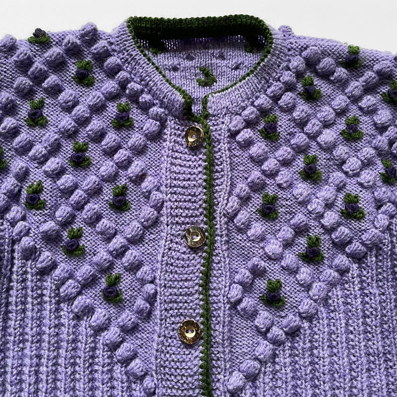 Handmade Vintage Lavender Merino Wool Cardigan Women's