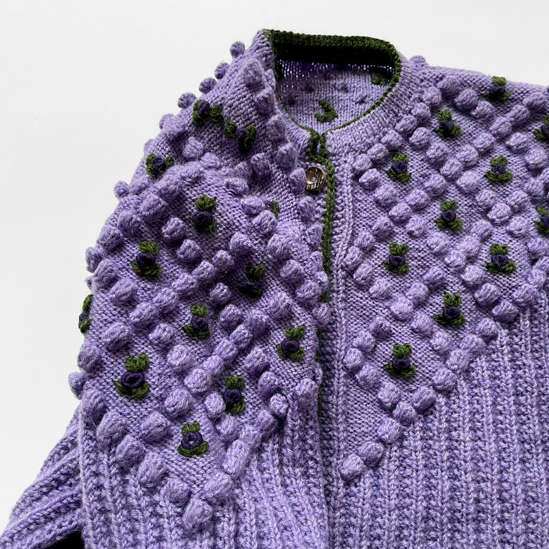 Handmade Vintage Lavender Merino Wool Cardigan Women's
