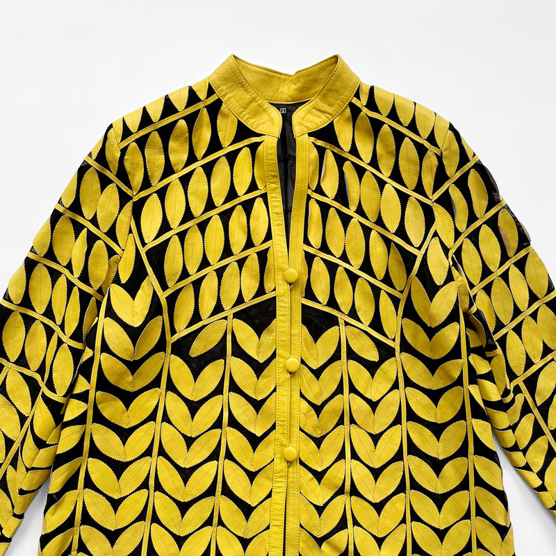 Rare Vintage Napa Leather Mesh Leaves Coat Women's