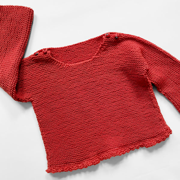 Handmade Merino Wool Jumper With Lady Bug Buttons & Trumpet Sleeves