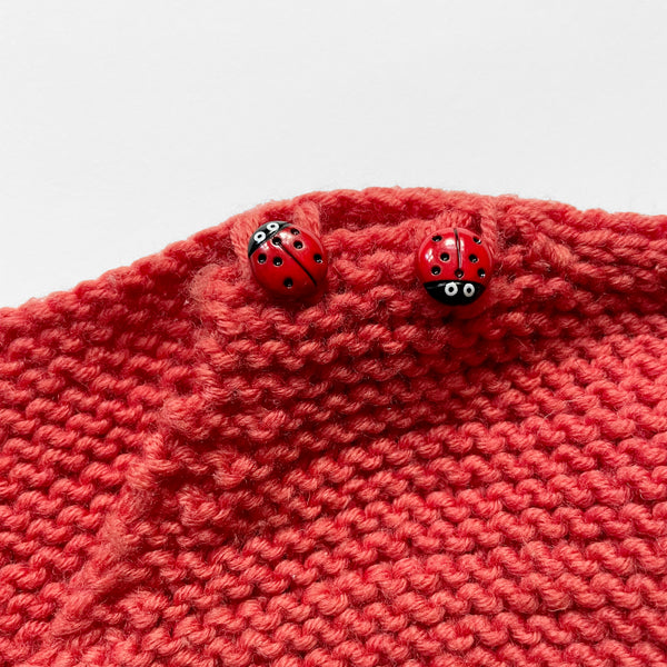 Handmade Merino Wool Jumper With Lady Bug Buttons & Trumpet Sleeves