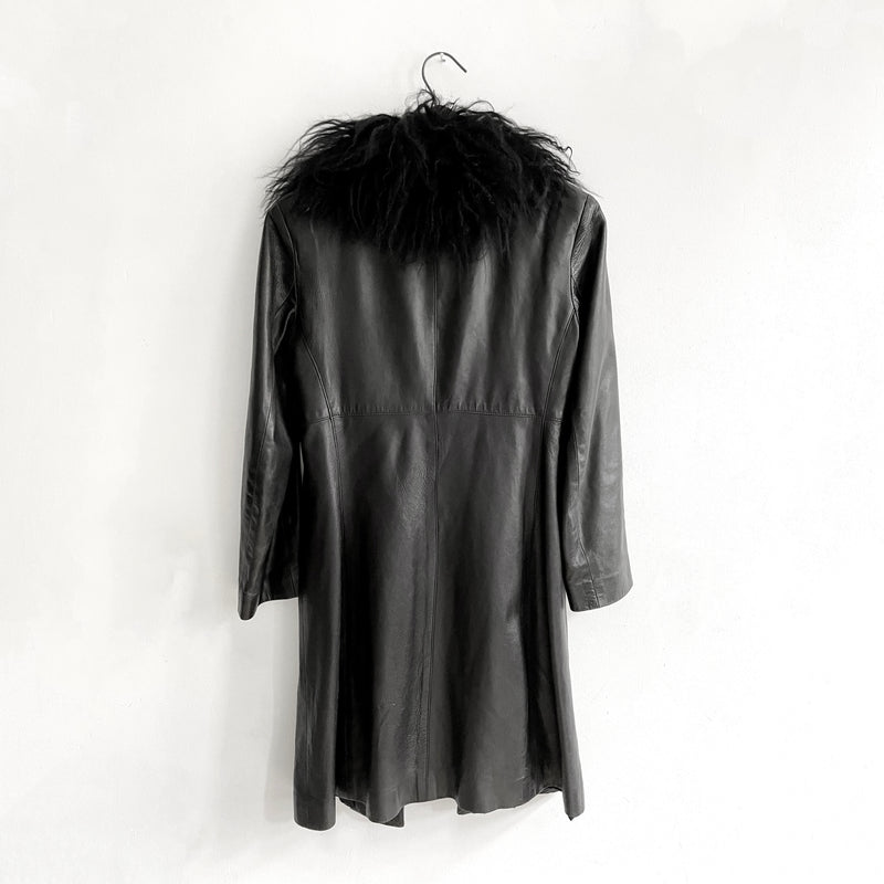 Vintage Napa Leather Coat With Mongolian Sheep Curly Hair On Collar Women's